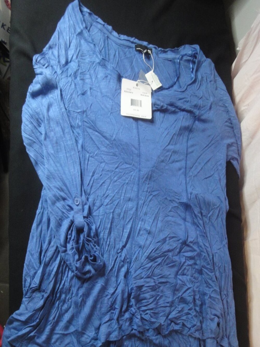 RXB womens high low shirt top blouse color blue‎ jean XL 3/4 sleeve NWT